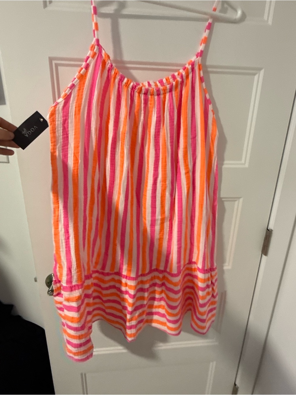 Bright Pink & Orange Striped Summer Tank Dress Women